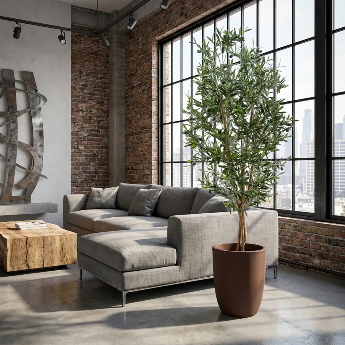 pot METI 45 ou 60 cm - esprit rouillé dans un salon avec 1 olivier