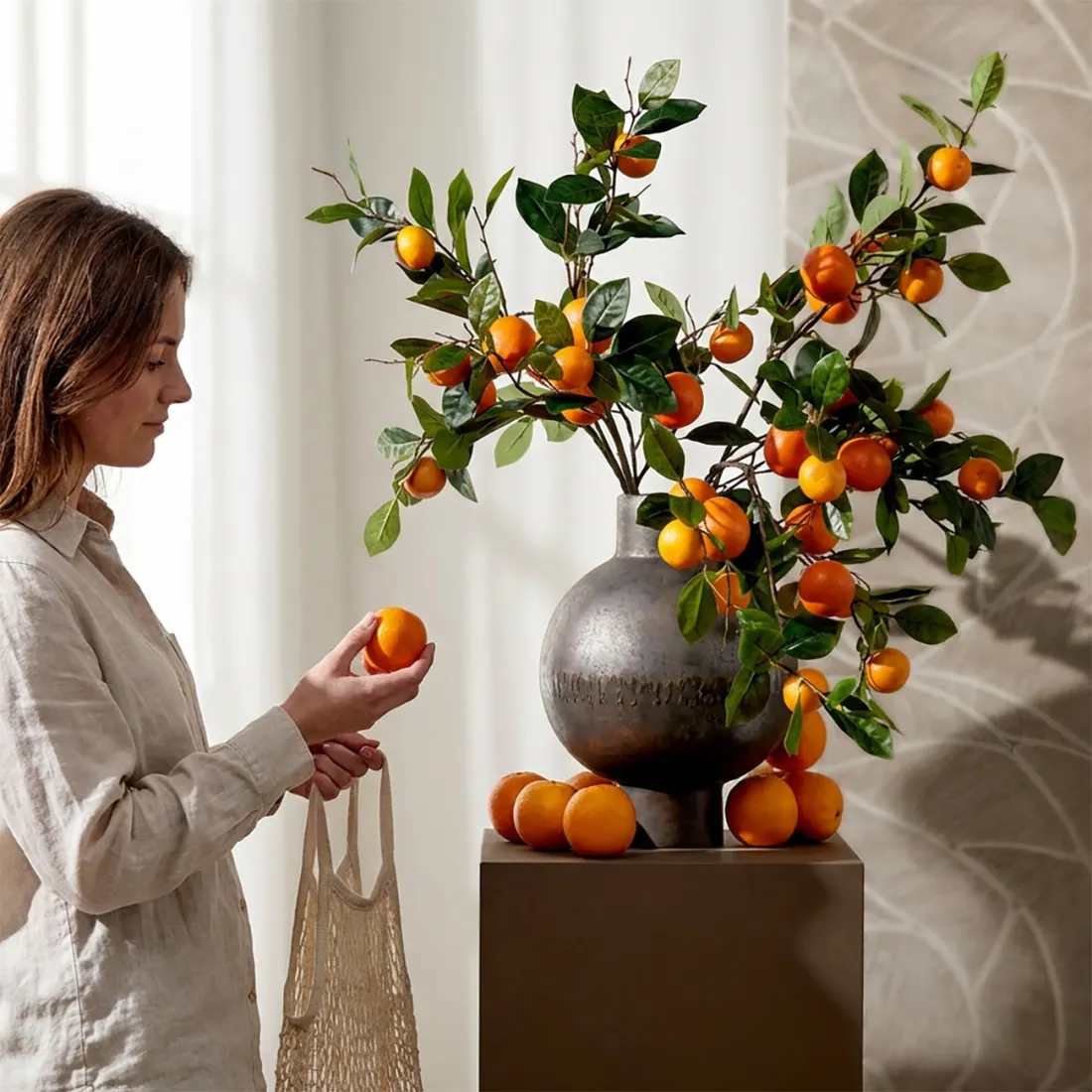 Branche artificielle d'ORANGE 85 cm - en bouquet