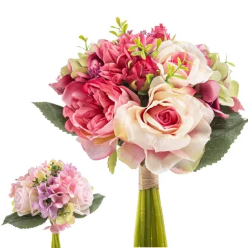 bouquet HORTENSIA et ROSE artificiel  28 cm