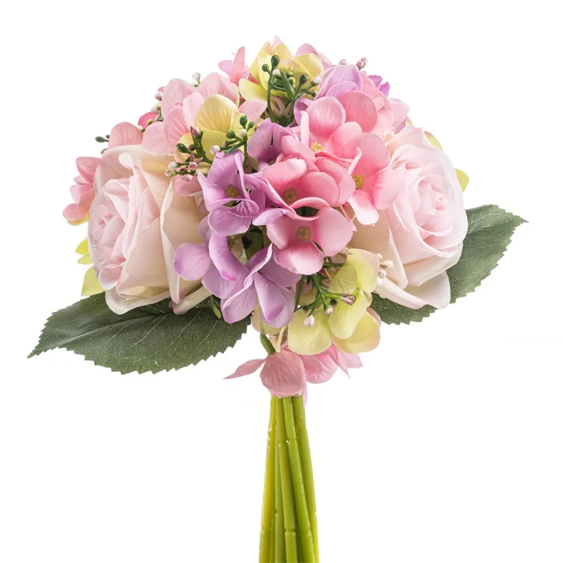 bouquet HORTENSIA et ROSE artificiel  28 cm - rose clair