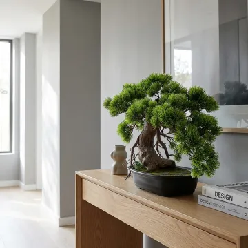 BONSAI artificiel PIN 37 cm sur une console
