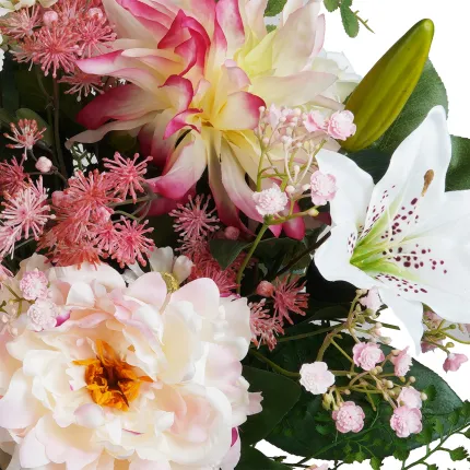 bouquet artificiel pastel 60 cm - détails dalhia, pivoine