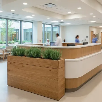 ROMARIN artificiel en pot 35 cm ignifugé dans un hall d'accueil hôpital