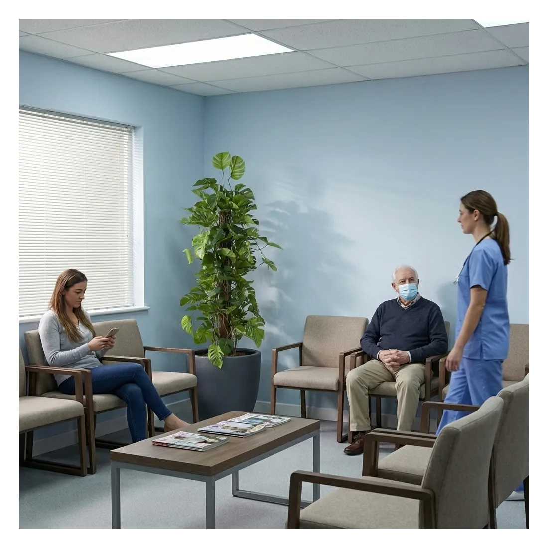 PHILODENDRON artificiel Monstera tuteur coco 180 cm ANTI FEU - en situation dans une salle d'attente