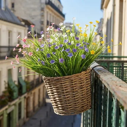 bouquet de fleurettes sauvages artificielles 40 cm - mis en situation sur un balcon