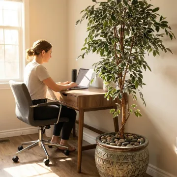 FICUS artificiel TRONC SIMPLE Grandes Feuilles  vert ou vert/crème 120 à 270 cm