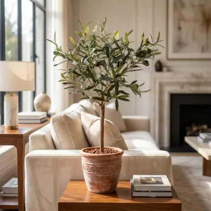 OLIVIER artificiel PLANT en pot 64 cm sur une table basse