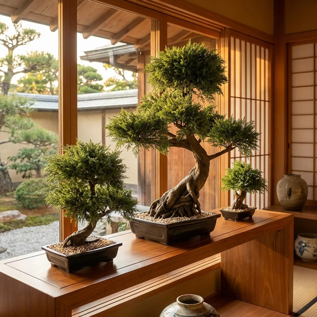 BONSAI artificiel JUNIPERUS en coupe  30 à 100 cm en situation