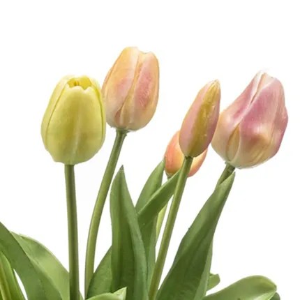 botte de 7 TULIPES artificielles 40 cm vert/rose en détail