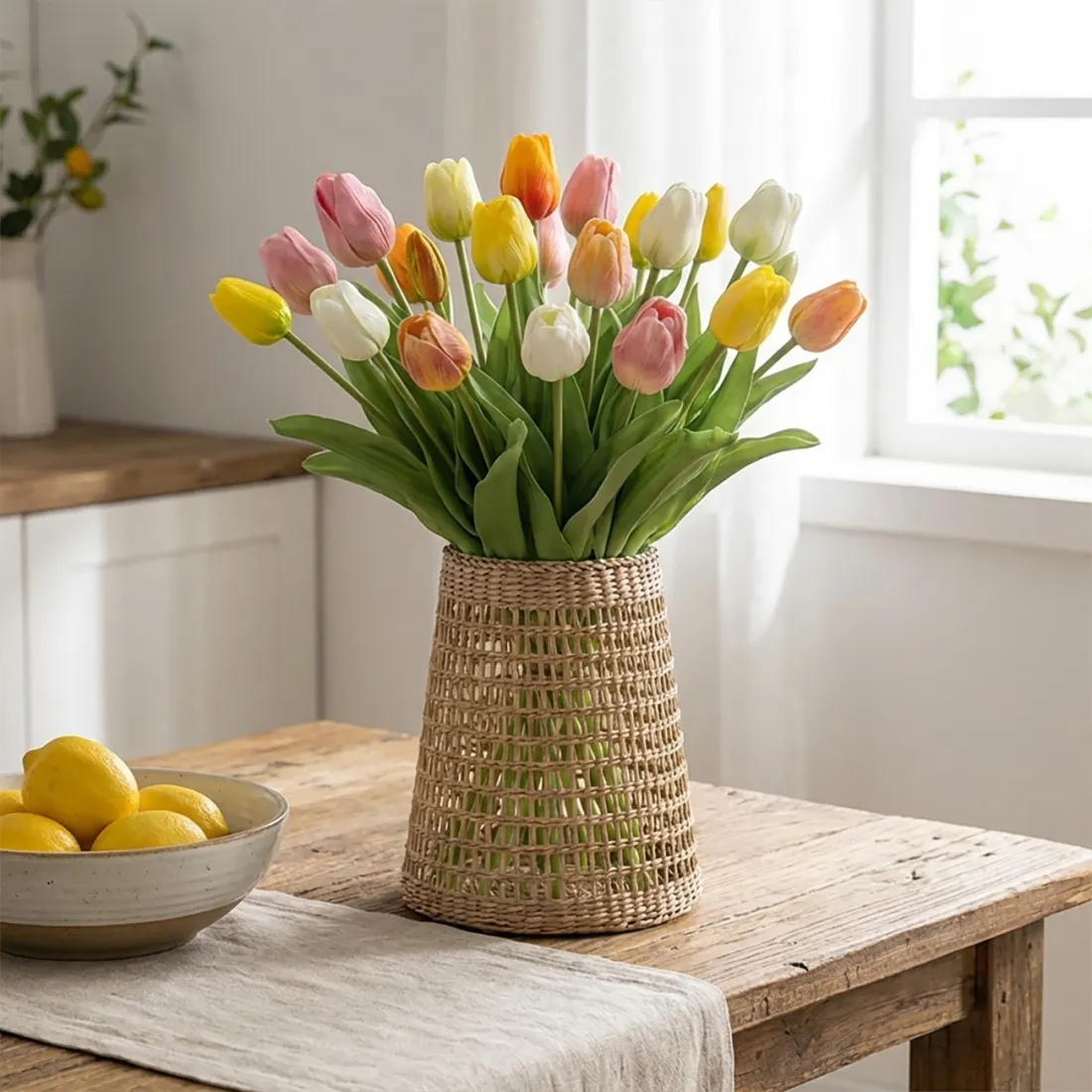 botte de 7 TULIPES artificielles 40 cm 3 couleurs