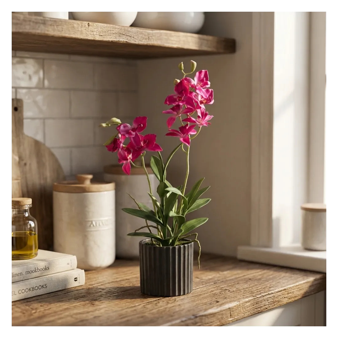 orchidée cattleya  dans une cuisine