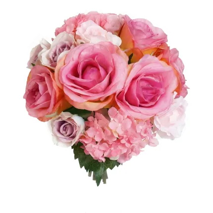 bouquet artificiel HORTENSIA et ROSE  30 cm - vu par dessus