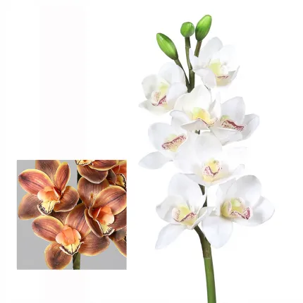 ORCHIDEE Cymbidium artificielle 80 cm - marron et blanc