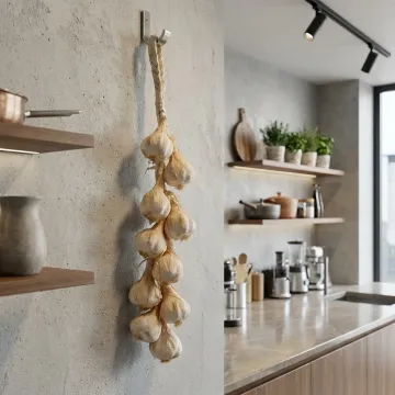 Tresse d'ail artificiel 50 cm - suspendu dans une cuisine