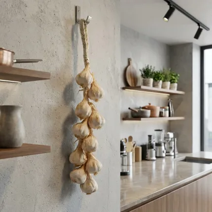 Tresse d'ail artificiel 50 cm - suspendu dans une cuisine