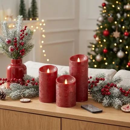 lot de 3 bougies LED scintillante et vacillante rouge