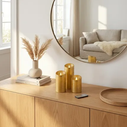 lot de 3 bougies LED scintillante et vacillante dorée