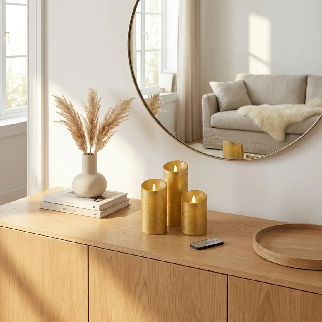 lot de 3 bougies LED scintillante et vacillante dorée