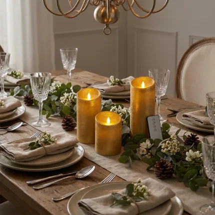 lot de 3 bougies LED scintillante et vacillante dorée