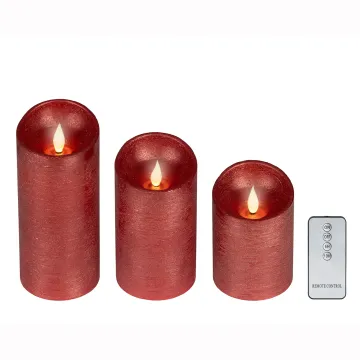 lot de 3 bougies LED scintillante et vacillante rouge