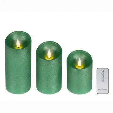 lot de 3 bougies LED scintillante et vacillante verte