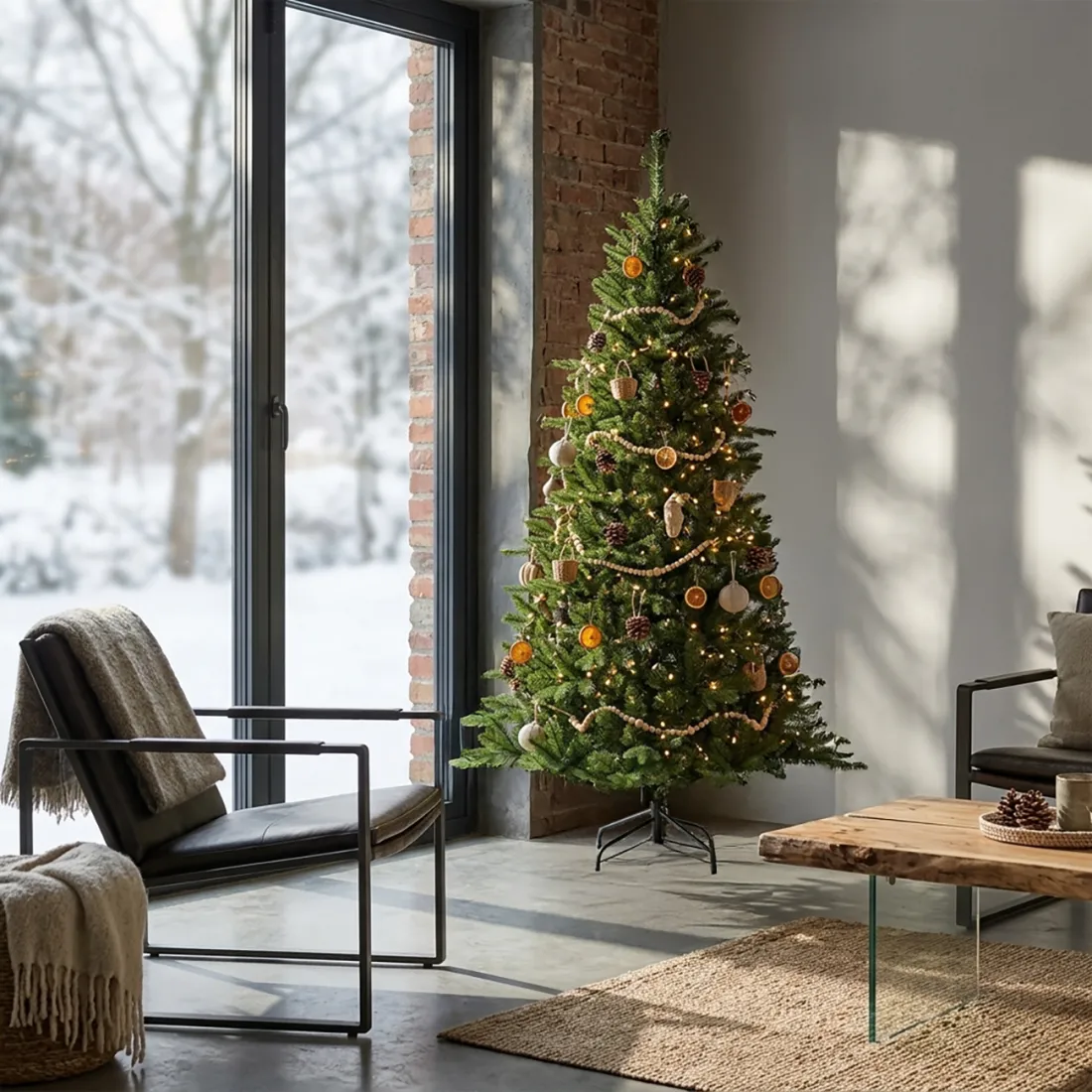 SAPIN de Noël SILVA artificiel 180 cm dans un salon