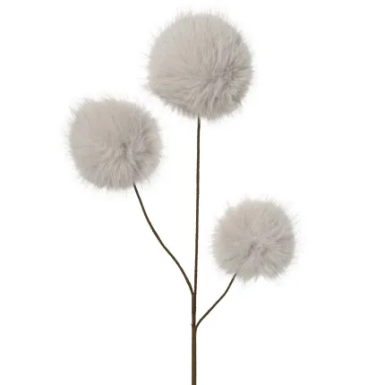 branche de 3 boules de fausse fourrure blanche