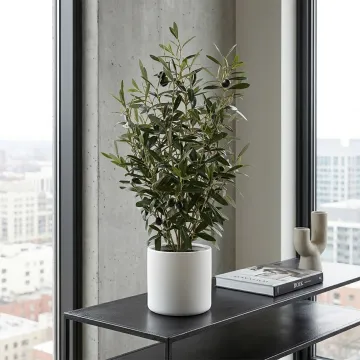OLIVIER artificiel buisson en pot 65 cm sur un meuble