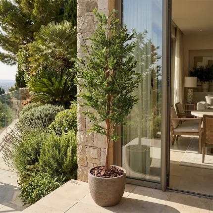 OLIVIER artificiel plastique 150 ou 180 cm  (avec olives ) - sur une terrasse