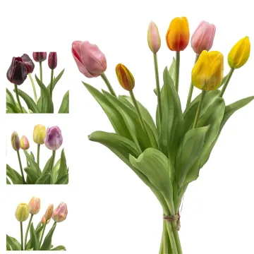 botte de 7 TULIPES artificielles 40 cm - 4 couleurs