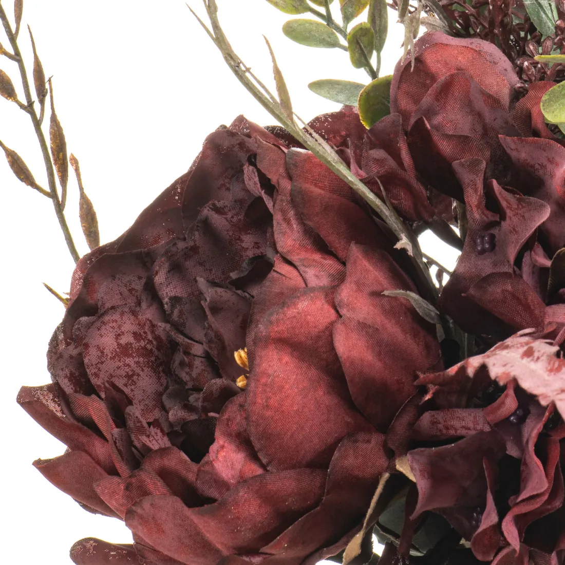 bouquet artificiel PIVOINE HORTENSIA 30 cm  -  bordeaux détails