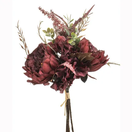 bouquet artificiel PIVOINE HORTENSIA 30 cm  -  bordeaux