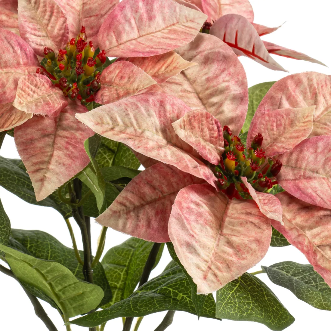POINSETTIA artificiel 45 cm en pot - détail fleurs