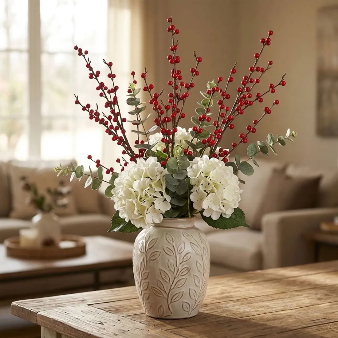 branche BAIES artificielle 90 cm - composition dans un salon