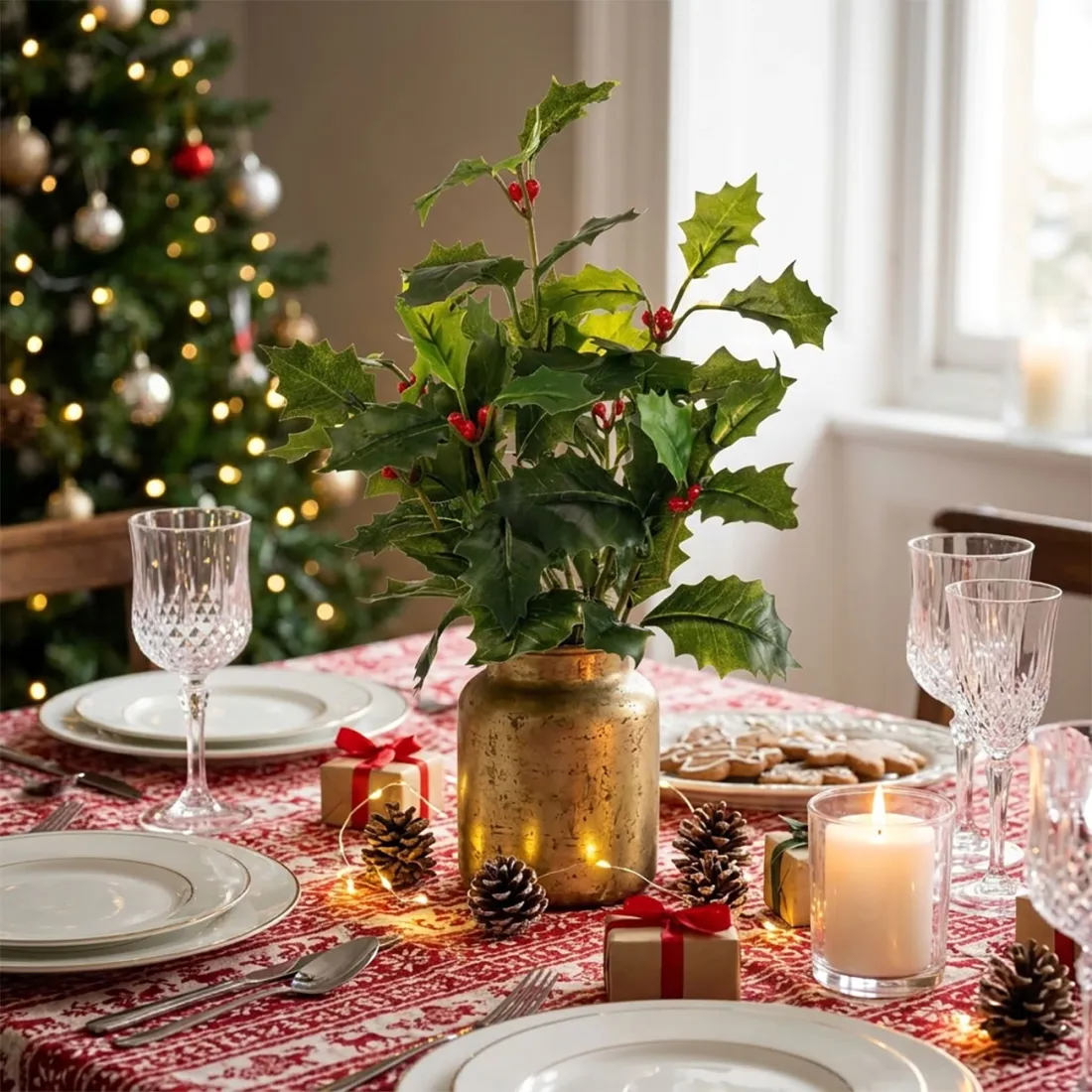HOUX artificiel 40 cm détails sur une table de fête