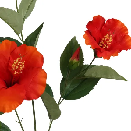 HIBISCUS artificiel rouge 80 cm   bouton et fleurs