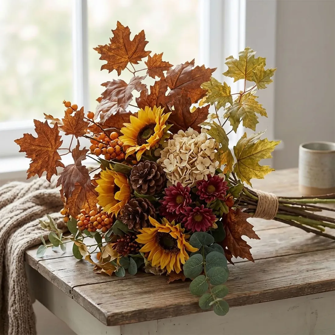 branche artificielle PLATANE 72 cm vert jaune et marron en bouquet