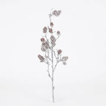 Branche artificielle avec  pommes de pin 50 cm effet blanchi
