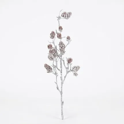 Branche artificielle avec  pommes de pin 50 cm effet blanchi