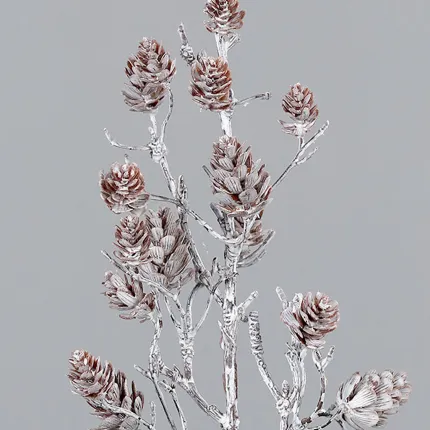 Branche artificielle avec  pommes de pin 50 cm effet blanchi - détails