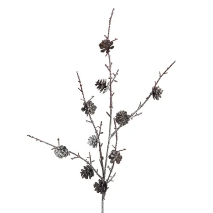 Branche artificielle de  pommes de pin 70 cm effet pailleté