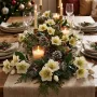 Hellebore ou Rose de Noel artificielle 34 cm sur une table de noël