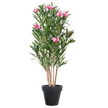 Laurier rose artificiel en fleurs 140 cm en pot de présentation