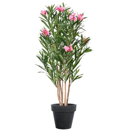 Laurier rose artificiel en fleurs 140 cm en pot de présentation