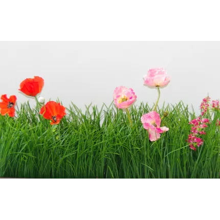 HERBE artificielle de pré 20 cm avec coquelicots artificiels