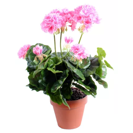 piquet Géranium artificiel rose 40 cm planté dans un pot